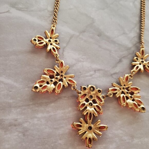 🧡 J.Crew Orange Iridescent Rhinestones Crystal Cluster Statement Necklace 🧡 - Picture 12 of 15